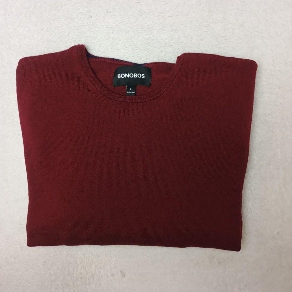 Bonobos Sweater Mens L Red Crew Neck Merino Wool Lightweight Pullover Classic